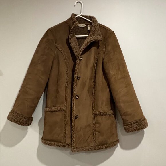 L.L.Bean sherpa lined faux suede jacket. Size M. Brown. - Picture 2 of 11